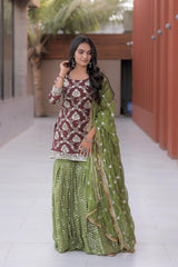 Function Wear Green Color Sequence Work Sharara Suit