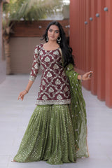 Function Wear Green Color Sequence Work Sharara Suit