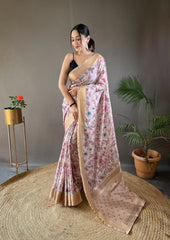 Gorgeous Digital Print Off White Color Silk Saree