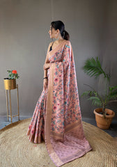 Gorgeous Digital Print Peach Color Silk Saree