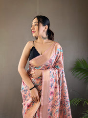 Gorgeous Digital Print Peach Color Silk Saree