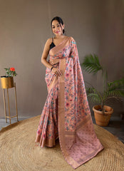 Gorgeous Digital Print Peach Color Silk Saree