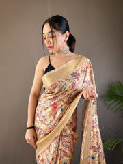 Gorgeous Digital Print Yellow Color Silk Saree