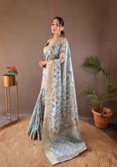 Gorgeous Digital Print Sky Color Silk Saree