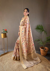 Gorgeous Digital Print Yellow Color Silk Saree