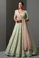 Fabulous Pista color Mulberry silk lehenga Choli