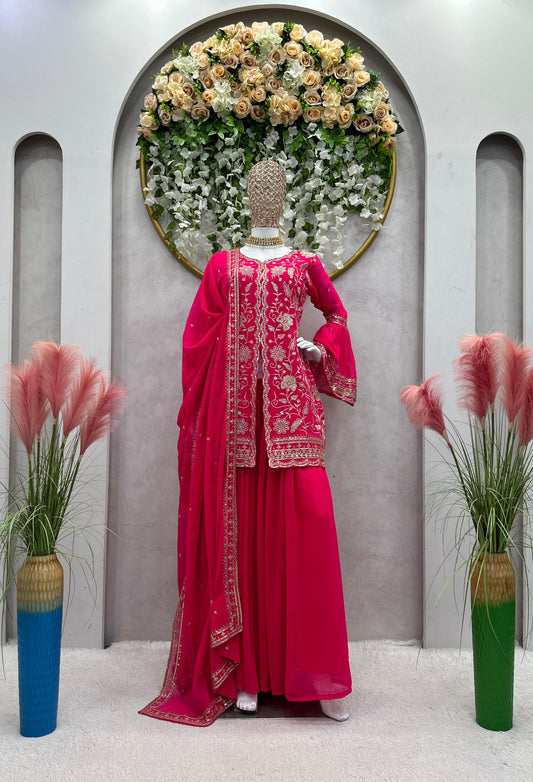 Designer Georgette Pink Color Palazzo With Top