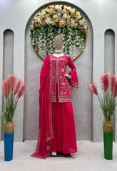 Designer Georgette Pink Color Palazzo With Top