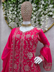 Designer Georgette Pink Color Palazzo With Top