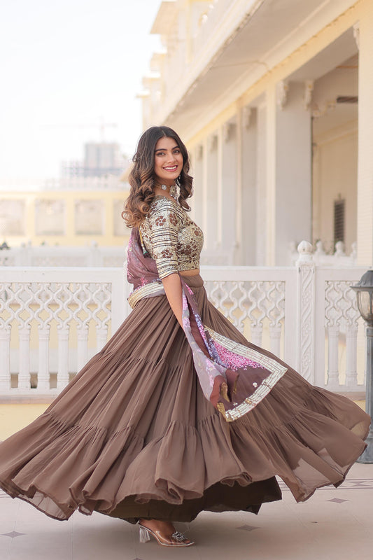 Fantastic Georgette Sequence Brown Color Lehenga Choli