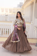 Fantastic Georgette Sequence Brown Color Lehenga Choli