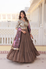 Fantastic Georgette Sequence Brown Color Lehenga Choli