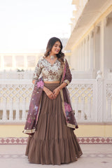 Fantastic Georgette Sequence Brown Color Lehenga Choli