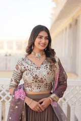 Fantastic Georgette Sequence Brown Color Lehenga Choli