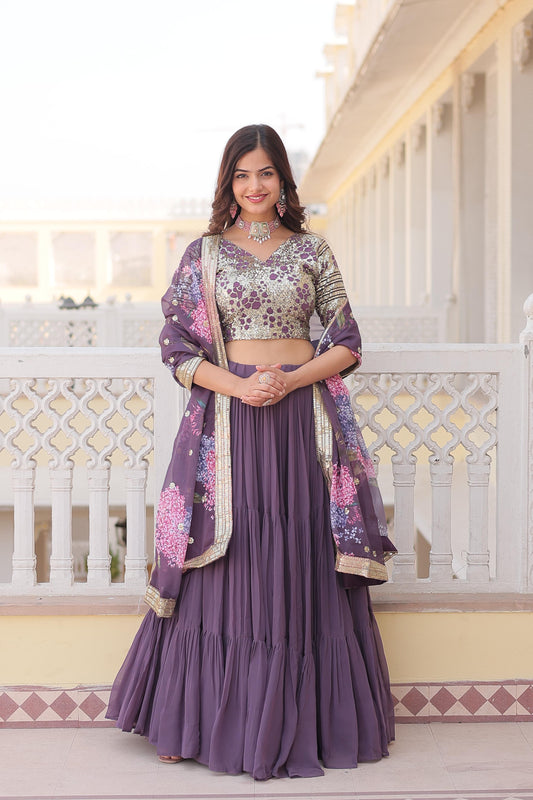 Fantastic Georgette Sequence Lavander Color Lehenga Choli