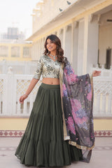 Fantastic Georgette Sequence Mehndi Wear Green Color Lehenga Choli