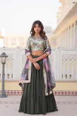 Fantastic Georgette Sequence Mehndi Wear Green Color Lehenga Choli