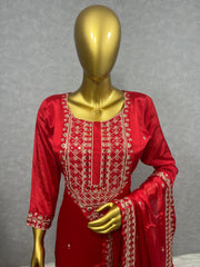 Classic Chinon Silk Red Color Salwar Suit