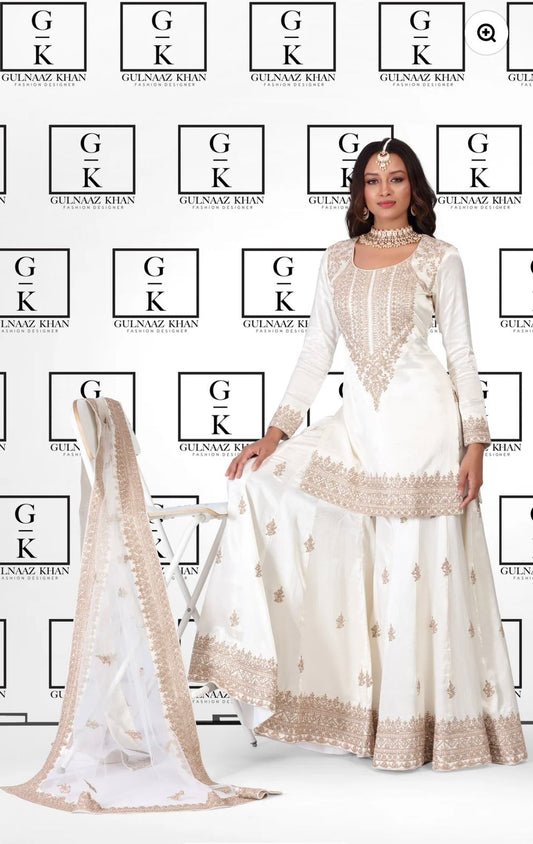 Charming Sequence Work White Color Sharara Suit