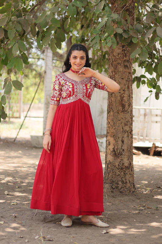 Mesmerizing Georgette Sequence Work Red Color Gown