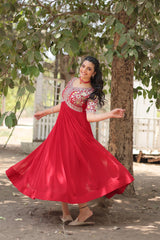 Mesmerizing Georgette Sequence Work Red Color Gown