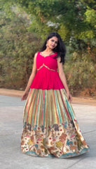 Ravishing Pink Color Embroidery Thread Work Top With Lehenga