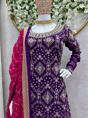 Peaceful Purple Color Thread With Sequnce Work Sharara Suit