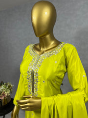 Embroidery Sequences Work Lemon Color Salwar Suit