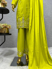 Embroidery Sequences Work Lemon Color Salwar Suit