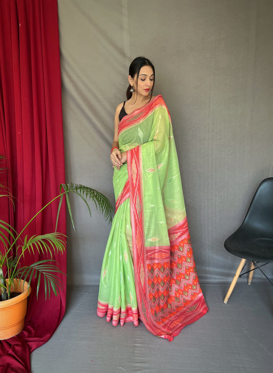 Classic Linen Cotton Perrot Color Saree