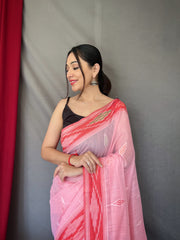 Classic Linen Cotton Baby Pink Color Saree