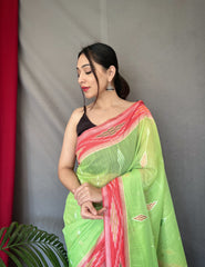 Classic Linen Cotton Perrot Color Saree