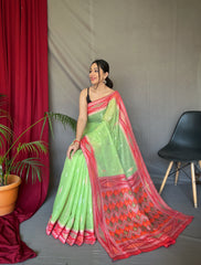 Classic Linen Cotton Perrot Color Saree