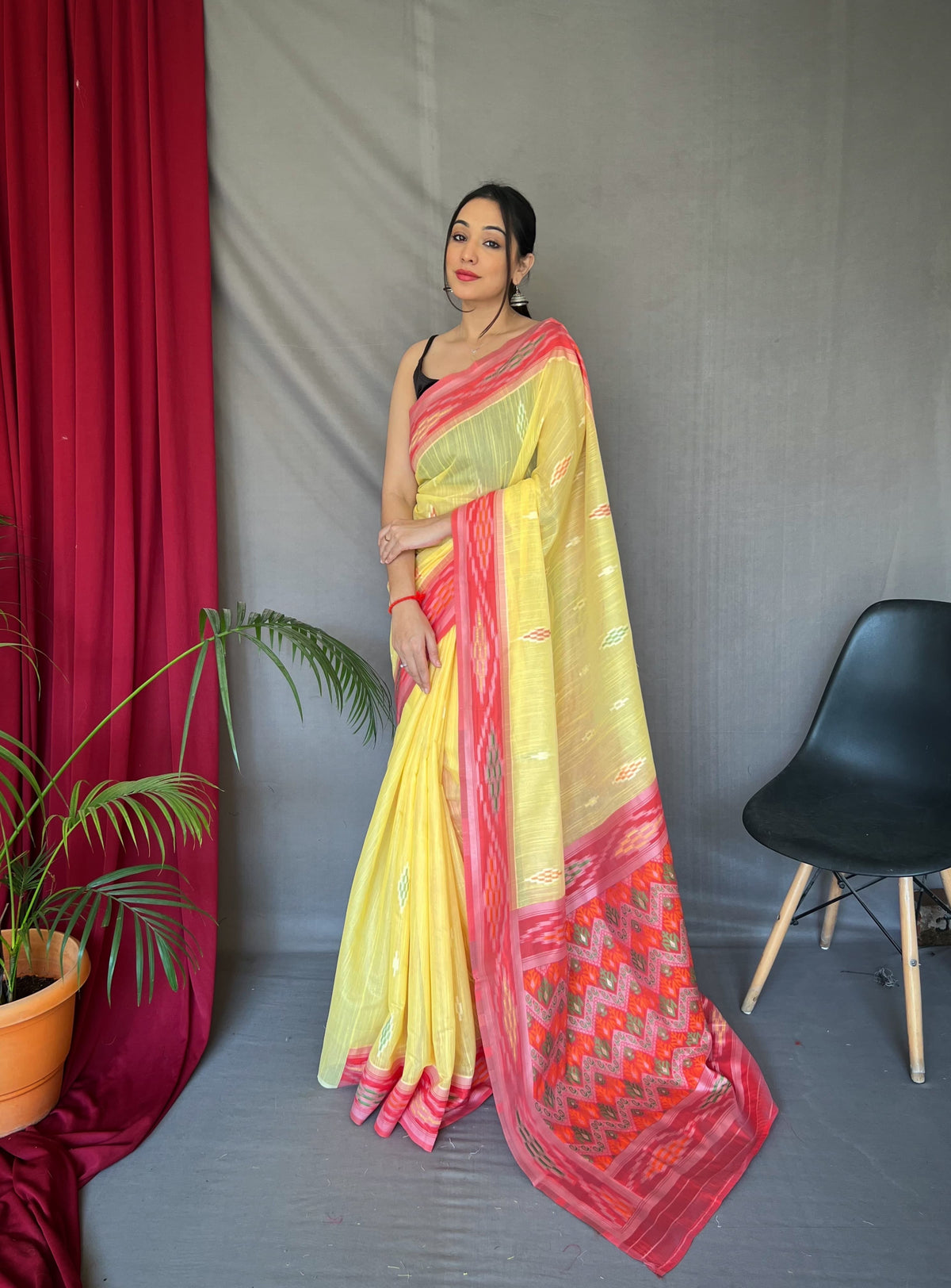 Classic Linen Cotton Yellow Color Saree