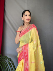 Classic Linen Cotton Yellow Color Saree