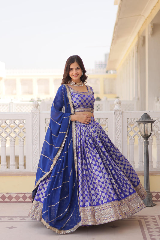 Traditional Wear Jacquard Work Blue Color Lehenga Choli