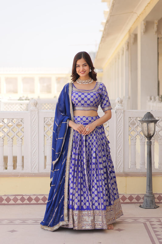 Traditional Wear Jacquard Work Blue Color Lehenga Choli