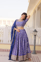 Traditional Wear Jacquard Work Blue Color Lehenga Choli