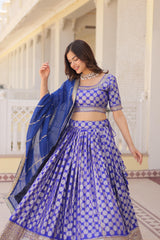 Traditional Wear Jacquard Work Blue Color Lehenga Choli