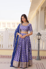 Traditional Wear Jacquard Work Blue Color Lehenga Choli