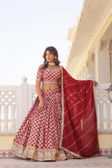 Traditional Wear Jacquard Work Red Color Lehenga Choli