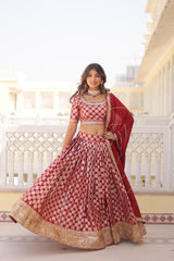 Traditional Wear Jacquard Work Red Color Lehenga Choli