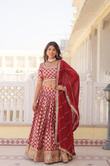 Traditional Wear Jacquard Work Red Color Lehenga Choli