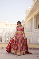 Traditional Wear Jacquard Work Red Color Lehenga Choli