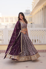 Traditional Wear Jacquard Work Wine Color Lehenga Choli