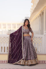 Traditional Wear Jacquard Work Wine Color Lehenga Choli