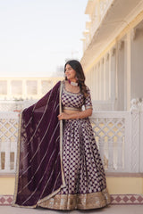 Traditional Wear Jacquard Work Wine Color Lehenga Choli