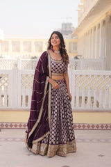 Traditional Wear Jacquard Work Wine Color Lehenga Choli