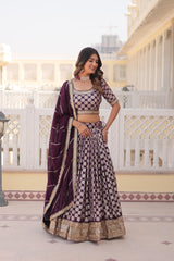 Traditional Wear Jacquard Work Wine Color Lehenga Choli