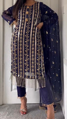 Designer Embroidery Work Blue Color Anarkali Suit